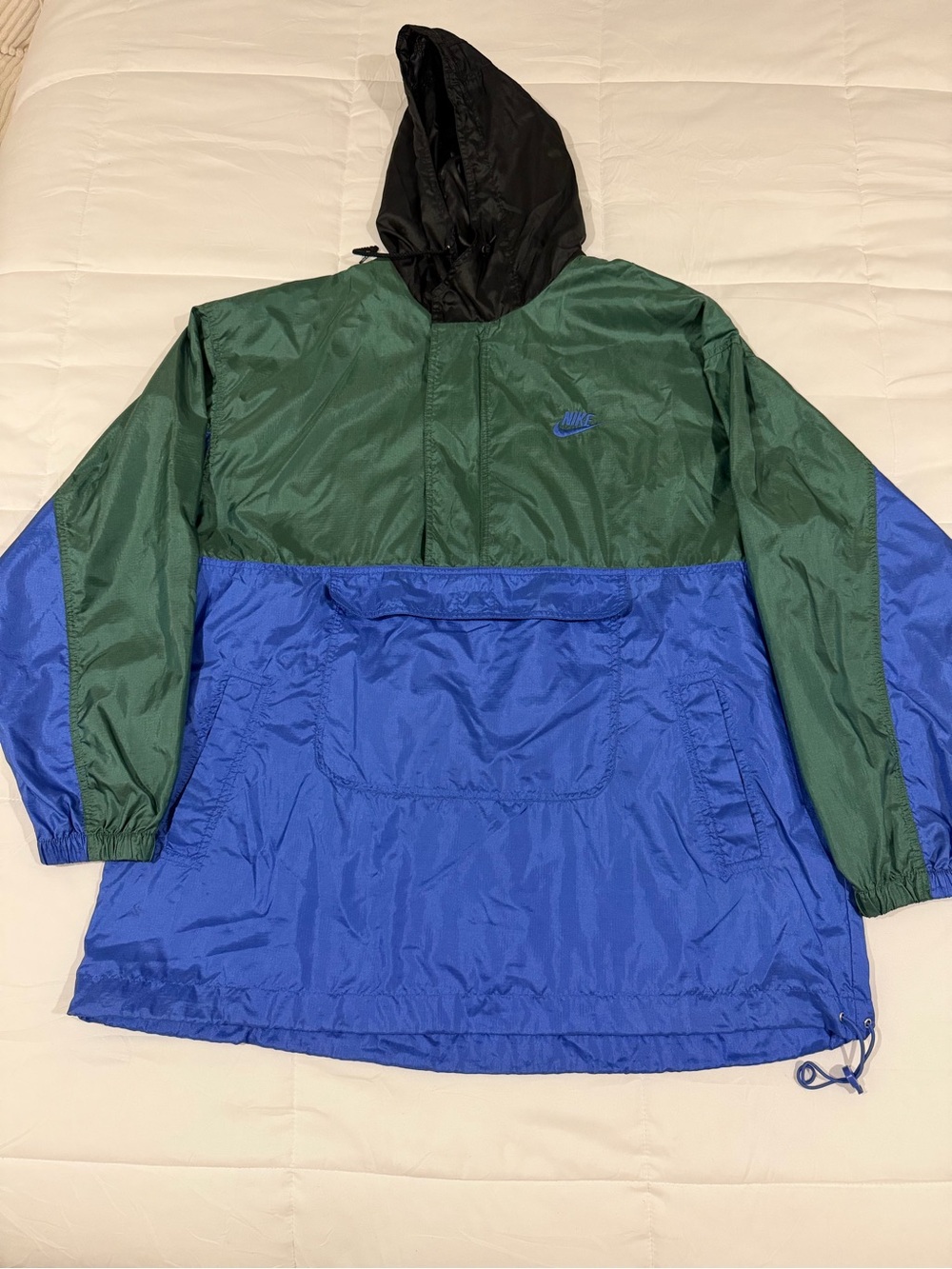 Nike Vintage 90s Colorblock Anorak Royal Blue/Green Hooded Pullover Windbreaker